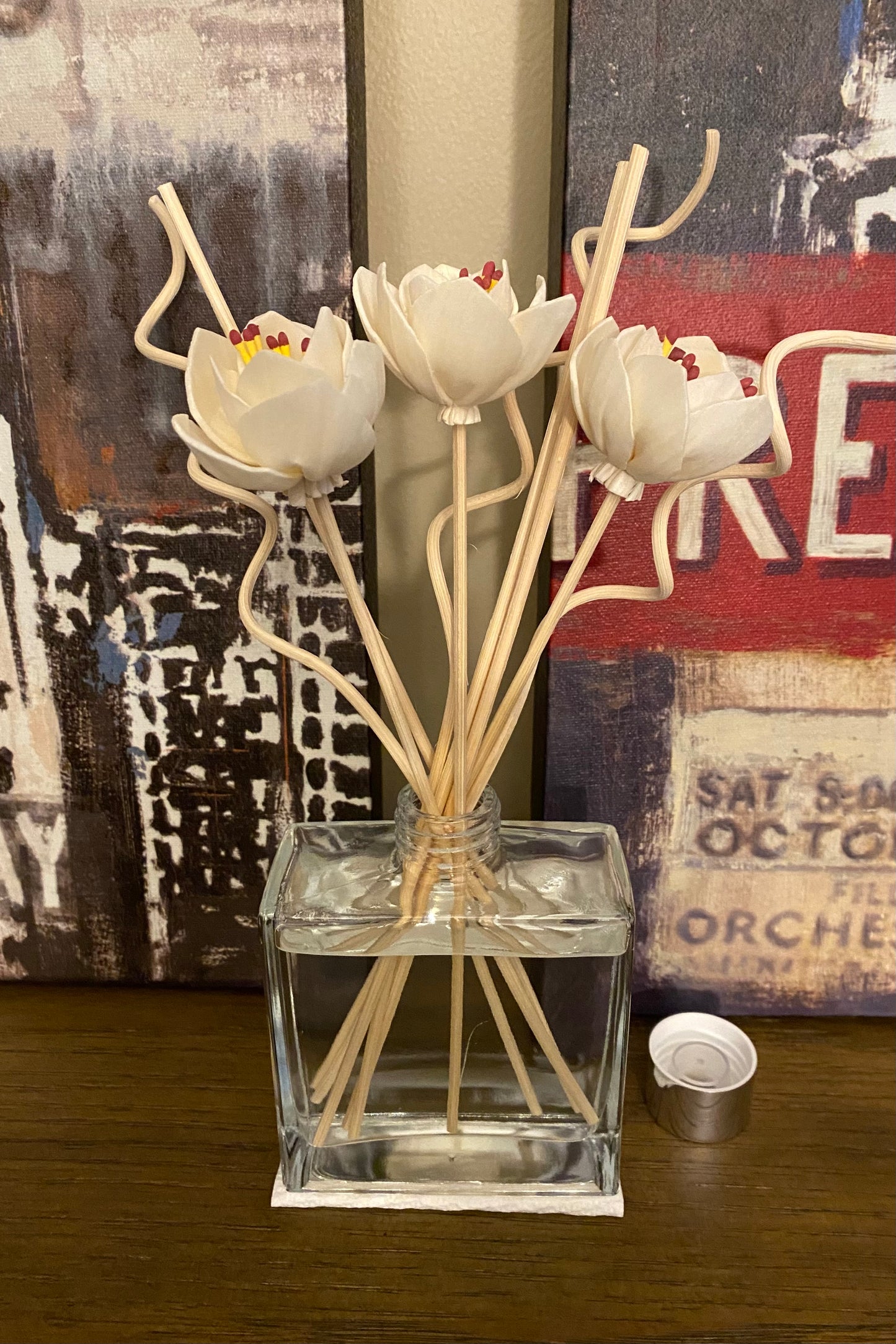 Square Glass Reed Diffuser w/Natural Rattan Reed Sticks
