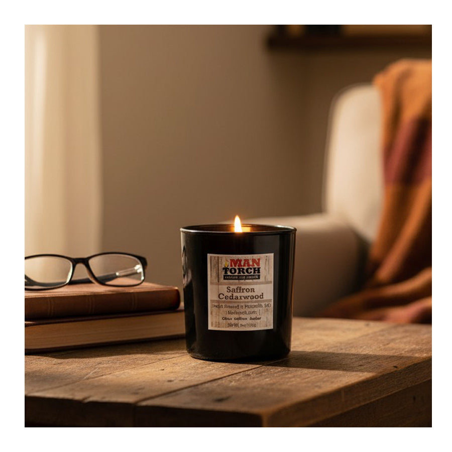 Saffron Cedarwood Mantorch Soy Candle